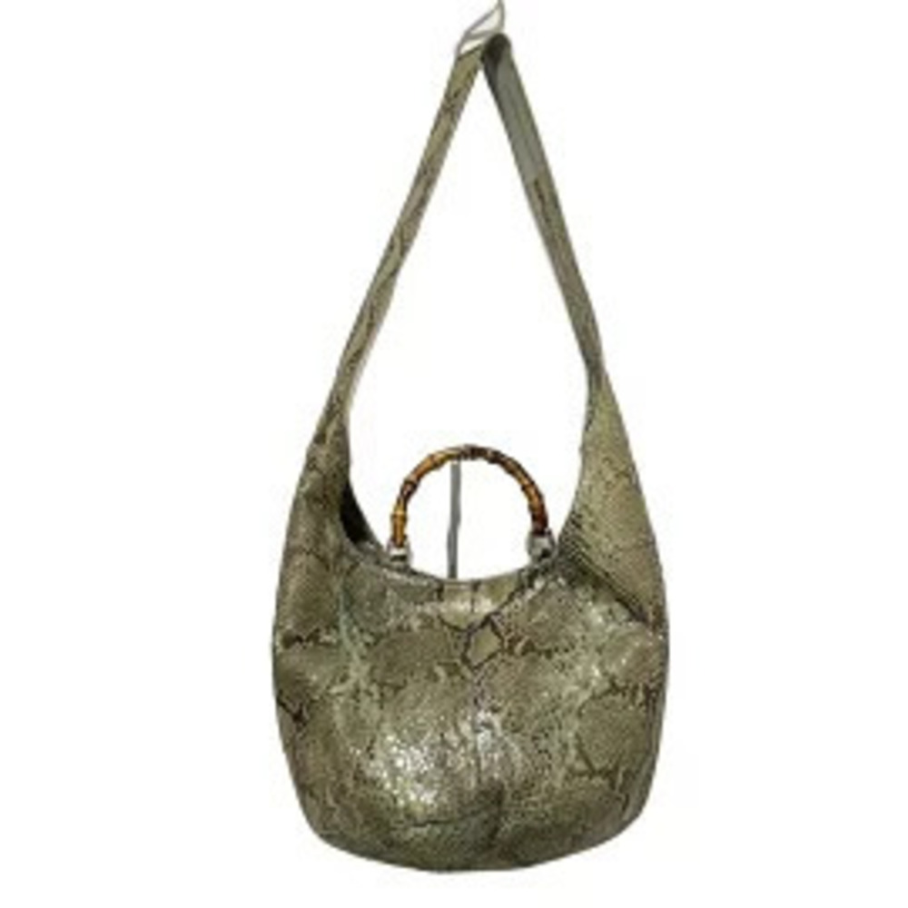 Gucci Bamboo Shoulder Bag Blue Green x Black
